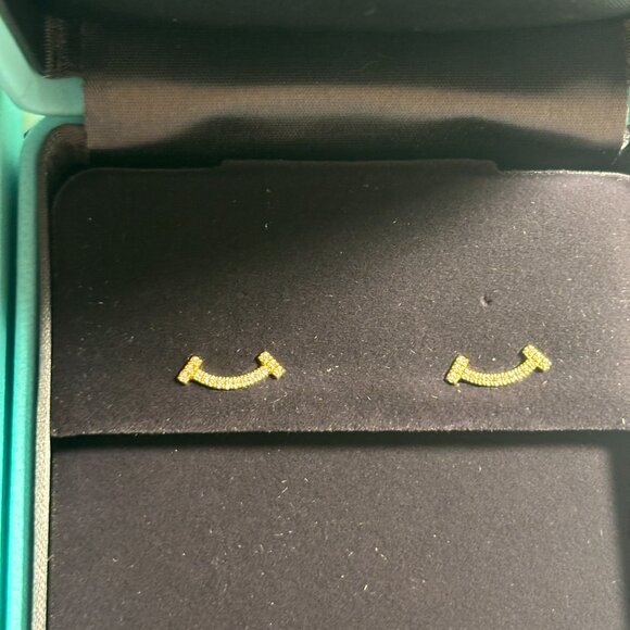 Tiffany & Co Yellow Gold Diamond Smile Earrings - Picture 6 of 6
